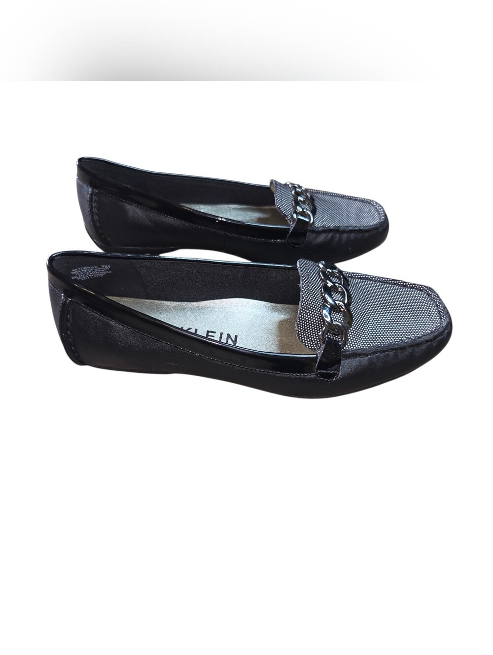 Anne Klein Black Loafers with Silver-Tone Chain Detail - Picture 2 of 6